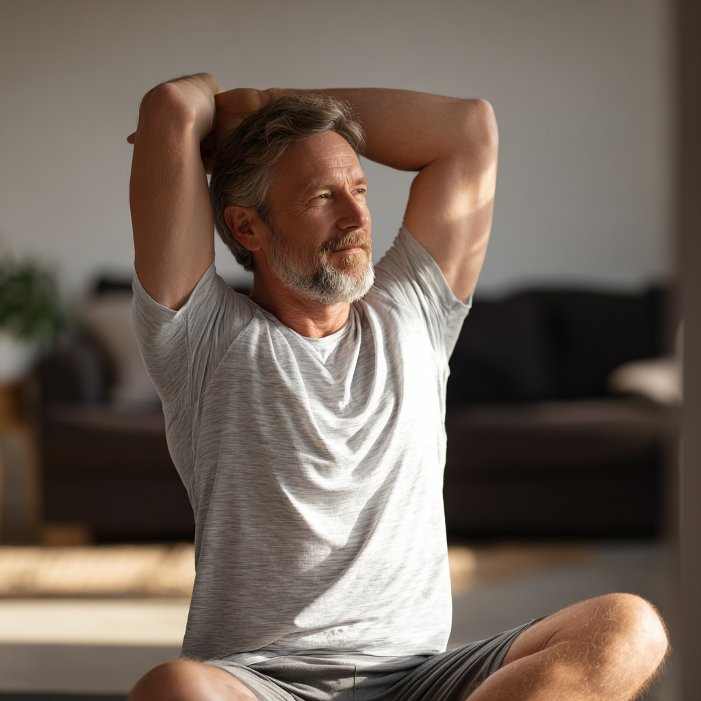 Middle-aged adult doing gentle stretching exercises
